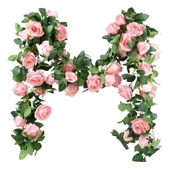6.6Ft Artificial Eucalyptus Garlands with Flowers, Faux Floral Greenery Garlands Fake Flowers Vines for Wedding Table Centerpieces Arch Party Ceremony Backdrop Decor (Light-Pink) Harlik