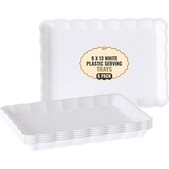 6 Pack White Serving Tray - 9 x 13 Inch, Heavy Duty White Serving Trays and Platters for Party - Premium Serving Platters