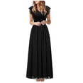 thumbnail image 2 of ICHUANYI Clearance Women's Sexy Hollow Out V-neck Large With Sleeveless Lace Stitching Chiffon Long Dress(Black, M) ICHUANYI WER2023081207049, 2 of 5