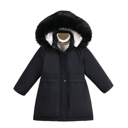 Kids Winter Coats with Hooded Puffer Jacket Black Coat Zip up Long Sleeve Waterproof Girls Thicken Jacket Girl Fall Jacket 8-9 Years