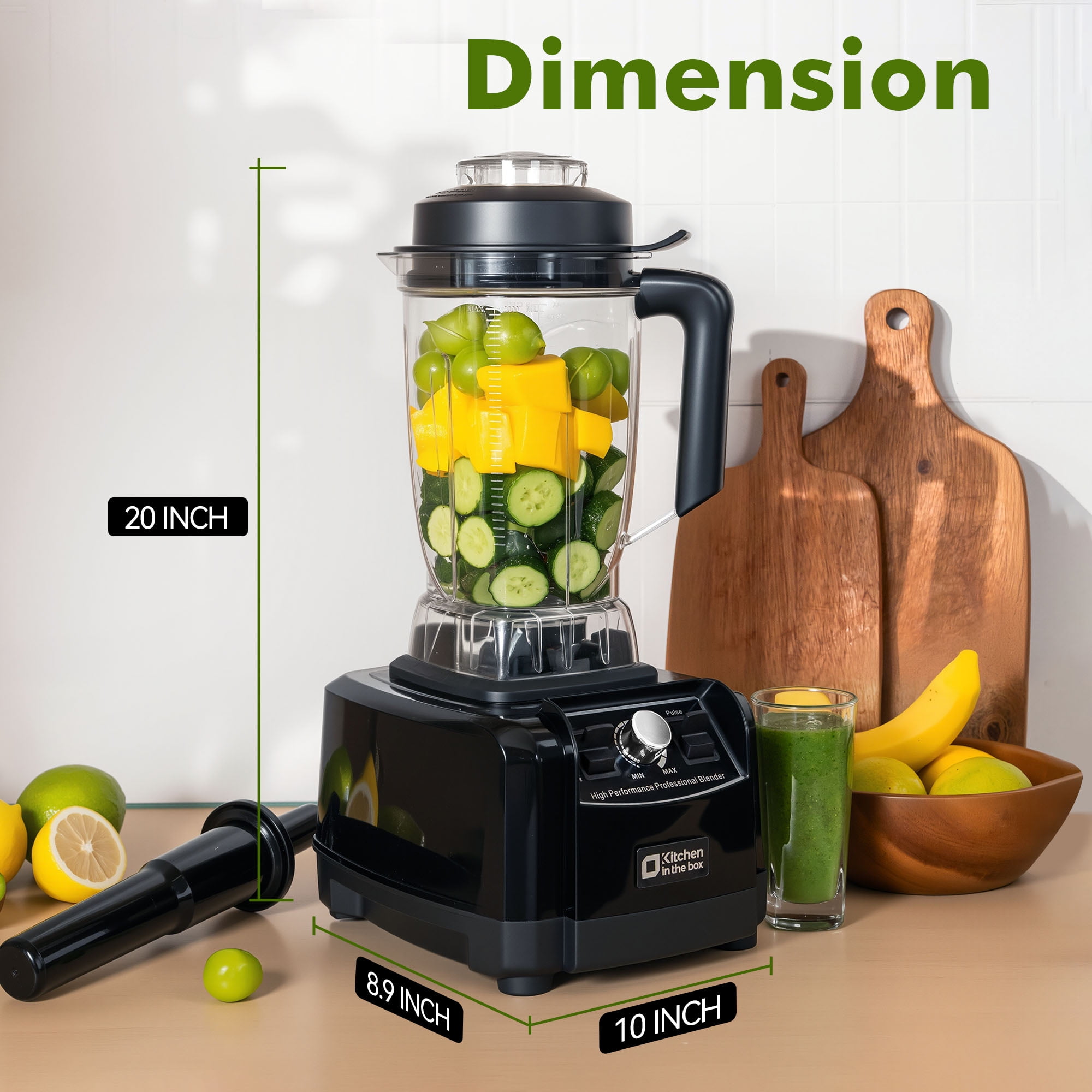 Kitchen in the box 68 oz High-Power Countertop Blender, 1450W (2 HP) Professional Smoothie & Ice-Crushing Blender with 8-Point Stainless Steel Blades, BPA-Free Tritan Jar — Black