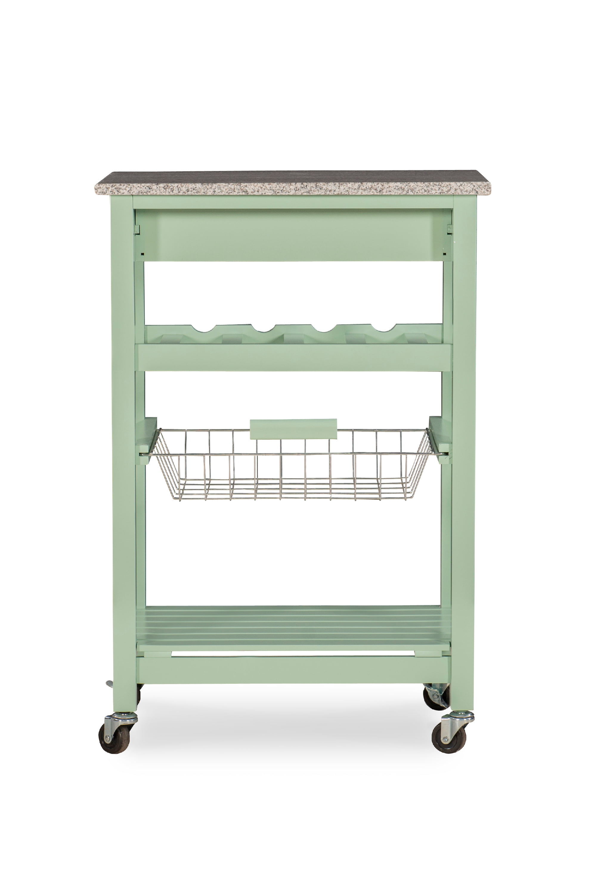 Linon Neyrey Mobile Kitchen Island with Speckled Granite Top, Green