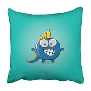 ARHOME Funny Cartoon Cute Blue Monster Dinosaur Azure Orange Mascot Dragon Dino Design Pillowcase 16x16 inch