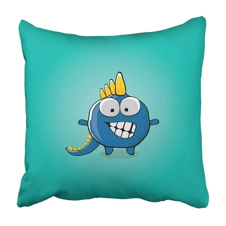 ARHOME Funny Cartoon Cute Blue Monster Dinosaur Azure Orange Mascot Dragon Dino Design Pillowcase 16x16 inch