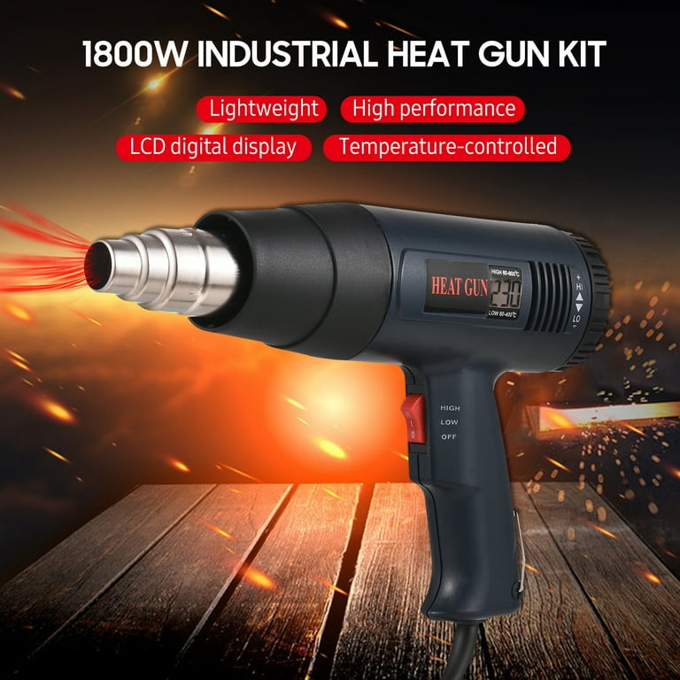 Heat Gun, 1800W MaxxHeat Heavy Duty Hot Air Gun Kit Variable Temperature Control with 2-Temp Settings 122~1202 Overload Protection with 4 Nozzles for
