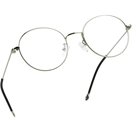LifeArt Blue Light Blocking Glasses, Anti Eyestrain, Computer Reading Glasses, Gaming Glasses, TV Glasses for Women Men, Stylish Unisex Alloy Round Frame (Silver Steel, +1.75 Magnification)