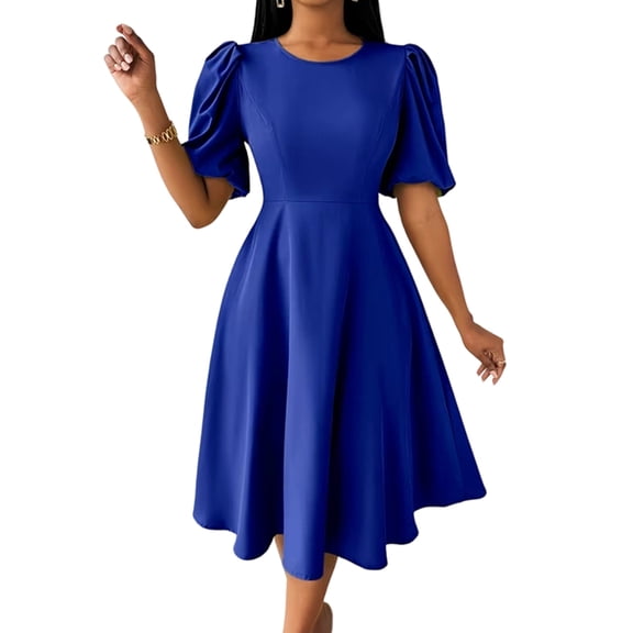 Elegant Midi Dress with Pockets for Women, Crew Neck, 3/4 Sleeve, A-Line Cocktail Party Dress