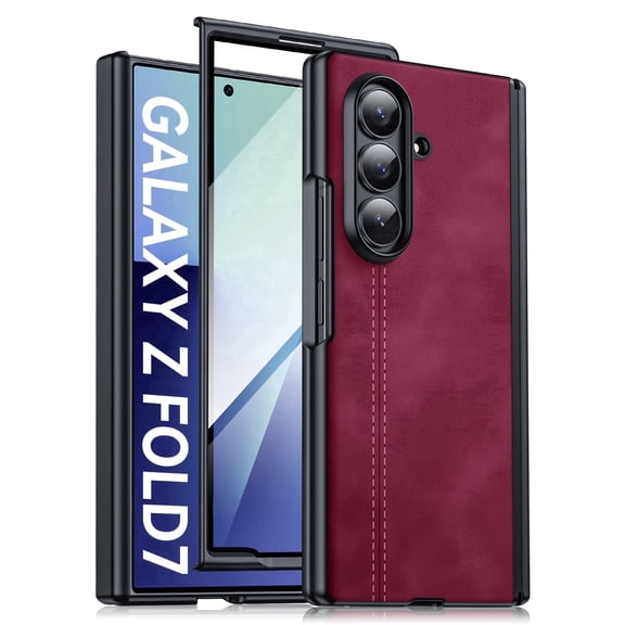 Vizvera for Samsung Galaxy Z Fold 7 Phone Case,with HD Screen Protector,Ultra Thin Leather Matte PC Durable Shockproof Cover Phone Case-Rose Red
