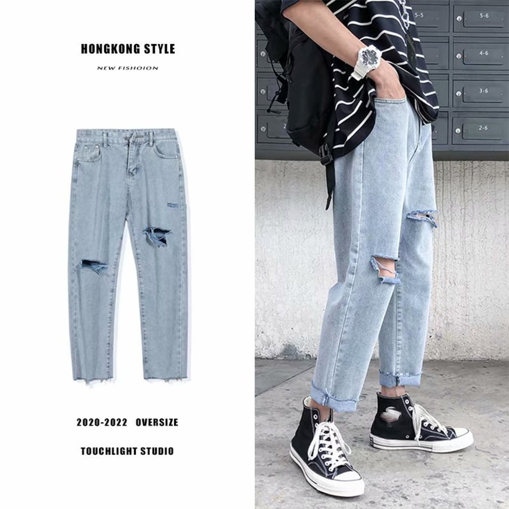 korean ripped jeans mens