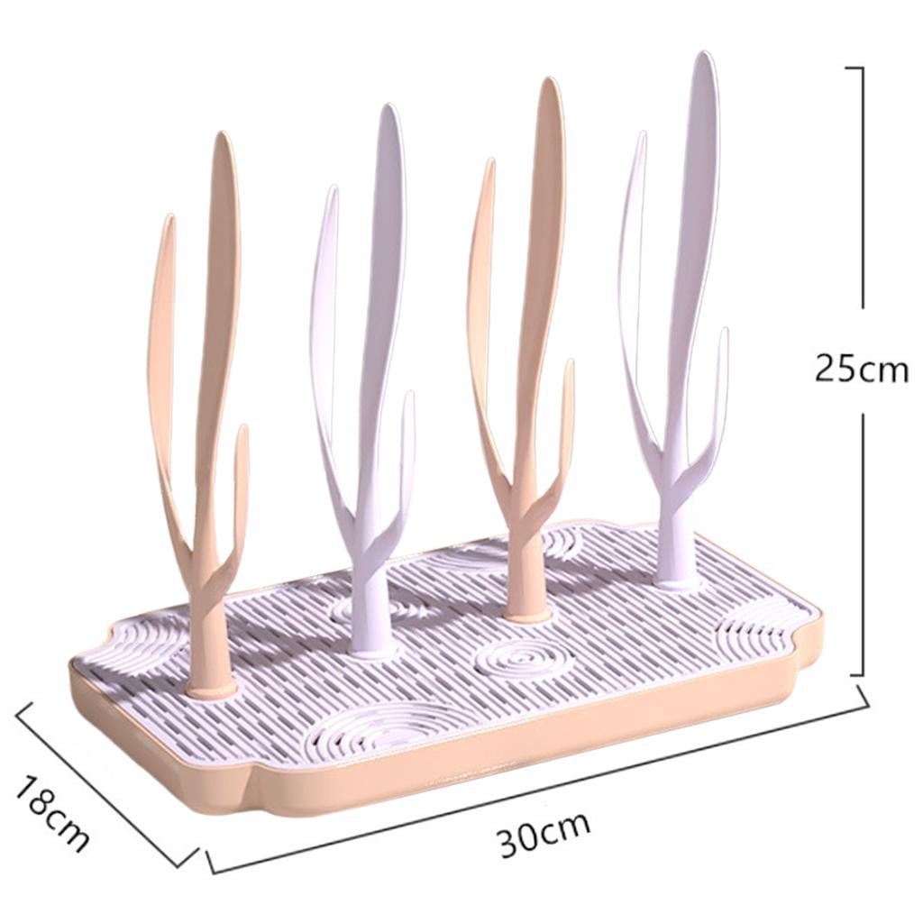 Portable Baby Bottle Drying Rack Countertop Cleaning Brush Holder Storage with Drainer Tray Space Saving pink
