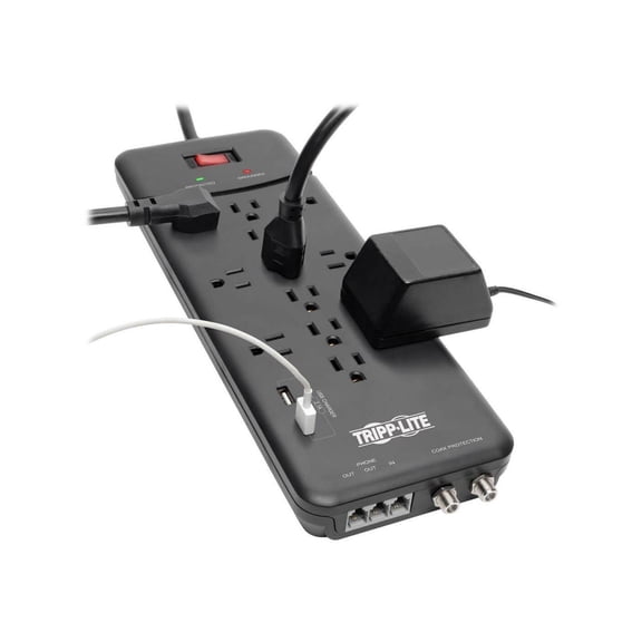 Tripp Lite TLP128TTUSBB Protect It! 12-Outlet Surge Protector with 2 USB Ports, 8ft Cord