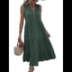 thumbnail image 3 of Vestido Informal para Mujer, Sin Mangas, Cuello en V, Botones, para Playa, con Volantes Escalonados, Falda , Vestidos Midi. Verde S, 3 of 9