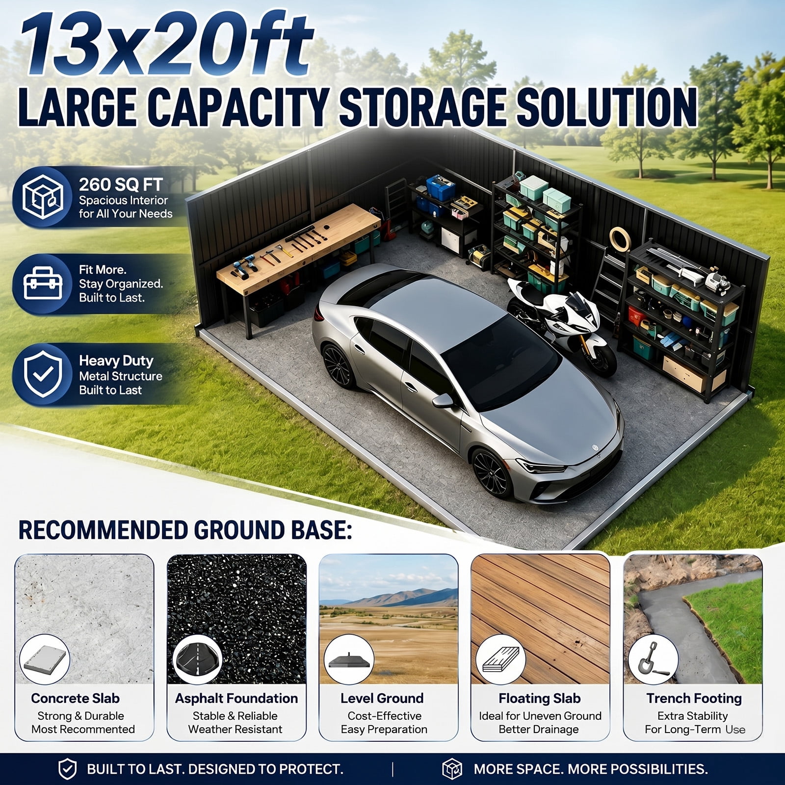 Zolyndo Metal Garage Shed 13x20 FT, Sheds & Outdoor Storage Clearance, Outdoor Storage Shed for Car, Truck, Bike, Lawnmower, Backyard Tool House, Boasting 2 Windows and 2 Translucent Panels