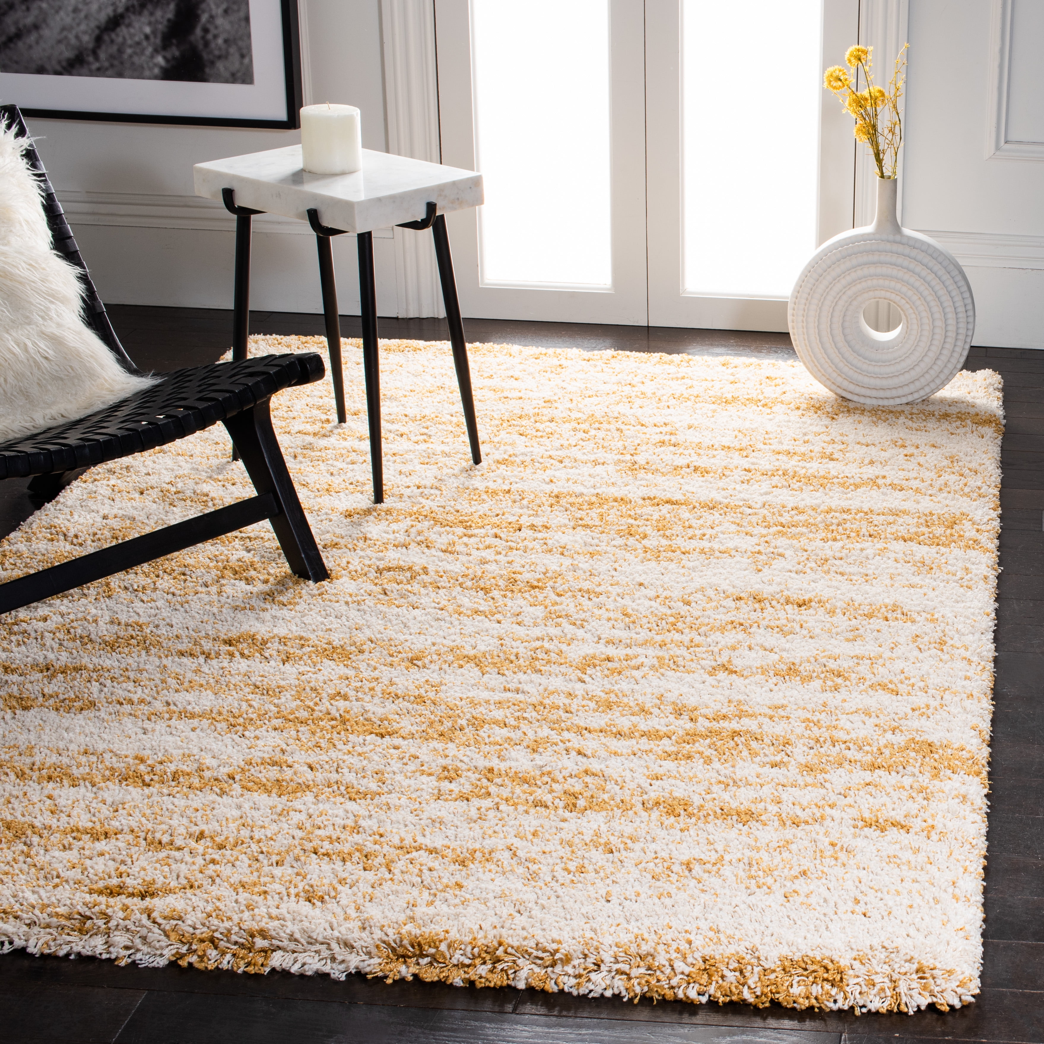 SAFAVIEH Hudson Shag Jack Abstract Area Rug, Ivory/Gold, 8' x 10'