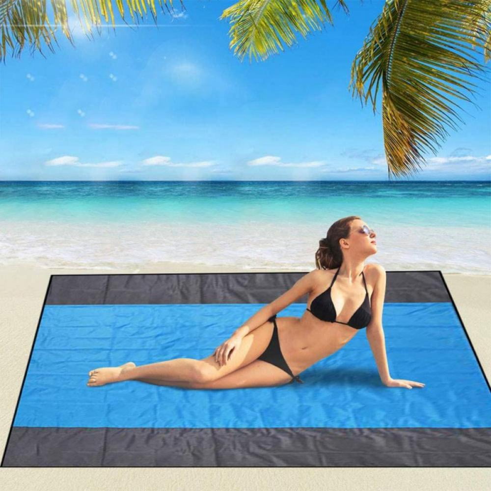 Beach Blanket Sand Free Waterproof Picnic Blanket 79 83 inch Sand Proof Beach Blanket Mat with 4 Plastic Stakes Storage Bag for Beach Party Travel