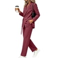 thumbnail image 6 of MaFYtyTPR Women's 2 Piece Blazer Suit Set Long Sleeve Belted Jacket and Straight Leg Pants Regular Fit Professional Work Outfit for Office Business Daily Wear A-Wine XXXL, 6 of 6