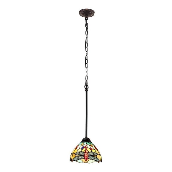 Chloe Lighting Dragonfly 1-Light Iron and Glass Empress Mini Pendant in Bronze