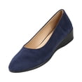 thumbnail image 3 of HTHLVMD Suede Wedge Heel Flats, Elegant Lightweight Anti-Slip Low Heel Wedge Loafers for Women, Comfortable Business Office Work Shoes, Round Toe Slip-On Wedge Pumps, Dark Blue 5.5, 3 of 5