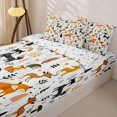 thumbnail image 3 of Castle Fairy Cute Woodland Animal Zipper Queen Comforter Set with Fitted Sheet and 2 Pillowcases,Fox Deer Hedgehog Pine Zipper Bedding Set,Orange Black Cream White,Reversible,4 Pieces, 3 of 6