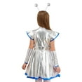 thumbnail image 2 of LiiYii 3Pcs Girls Alien Outfit Set Shiny Metallic Dress Headband Arm Sleeve Hair Hoop Outer Space Silver 10, 2 of 8