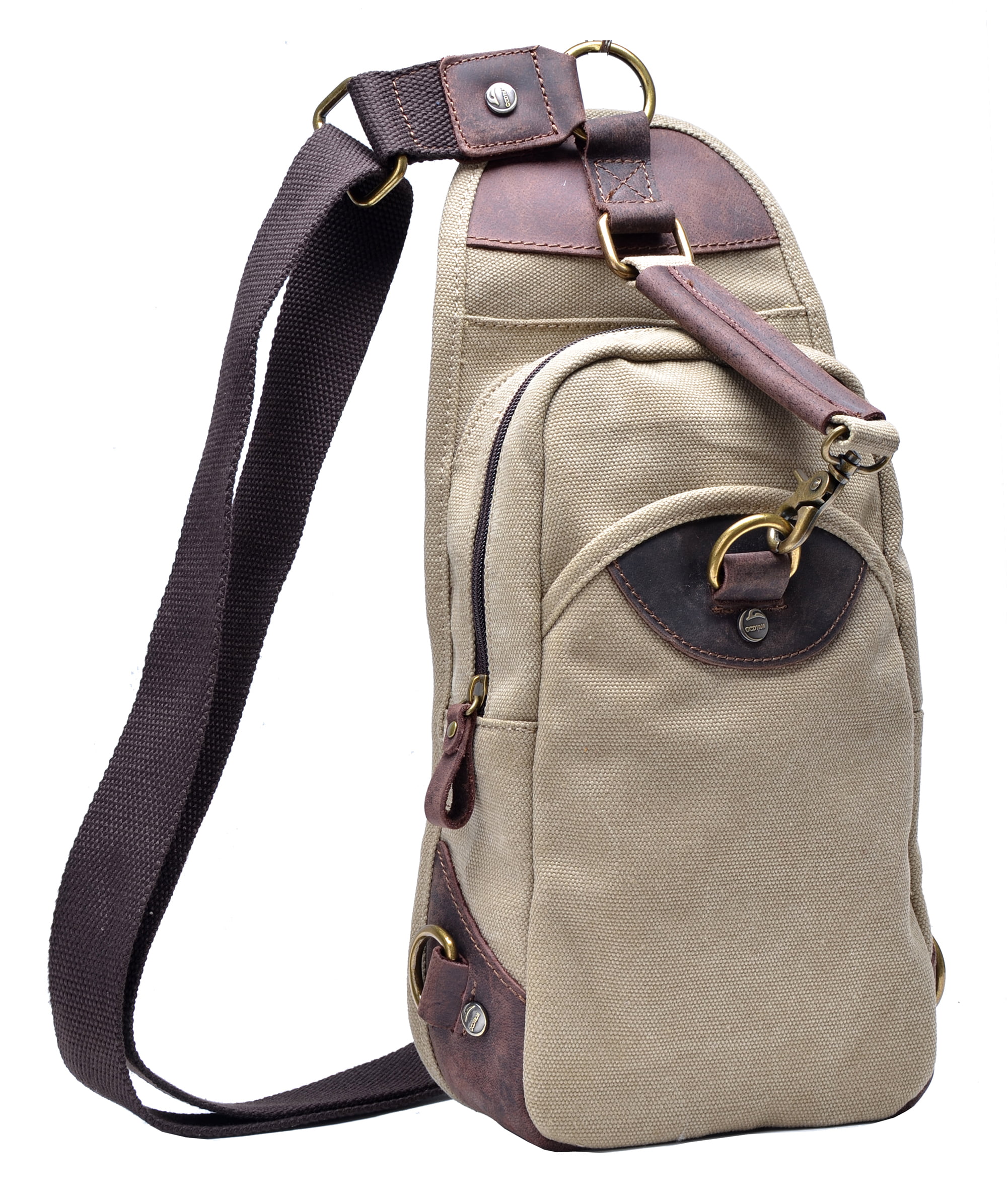 Gootium Canvas Chest Pack Vintage Crossbody Bag Leather Shoulder Sling Backpack, Army Green
