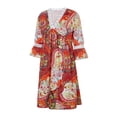 thumbnail image 3 of VISgogo Vestido suelto con cuello en V para mujer, bohemio 3/4 de manga larga con ribete de encaje, minivestido de playa fluido VISgogo  moda, 3 of 9