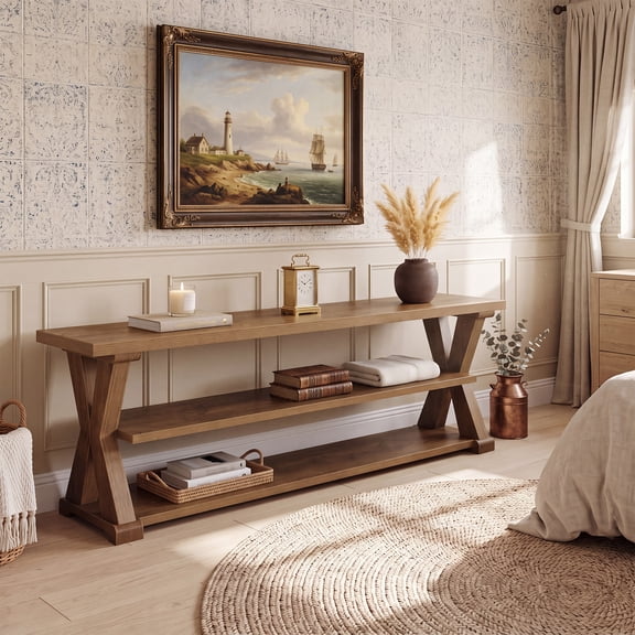 Tribesigns 63-Inch Entryway Bench, Farmhouse Wooden Bench Seat with X-Shaped Sides for Hallway