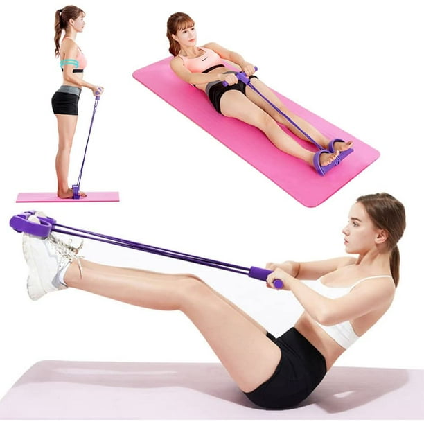 Cuerda elastica para abdominales de 4 tubos con pedal ejercitador de abdominales piernas y cintura para gimnasio en casa yoga y fitness JM
