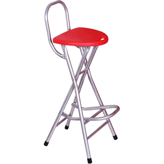 28" Portable Folding Stool for Adults, Heavy Duty Collapsible Bar Stool with Handle, Plastic Counter Height Chair for Kitchen Outdoor Travel, Red