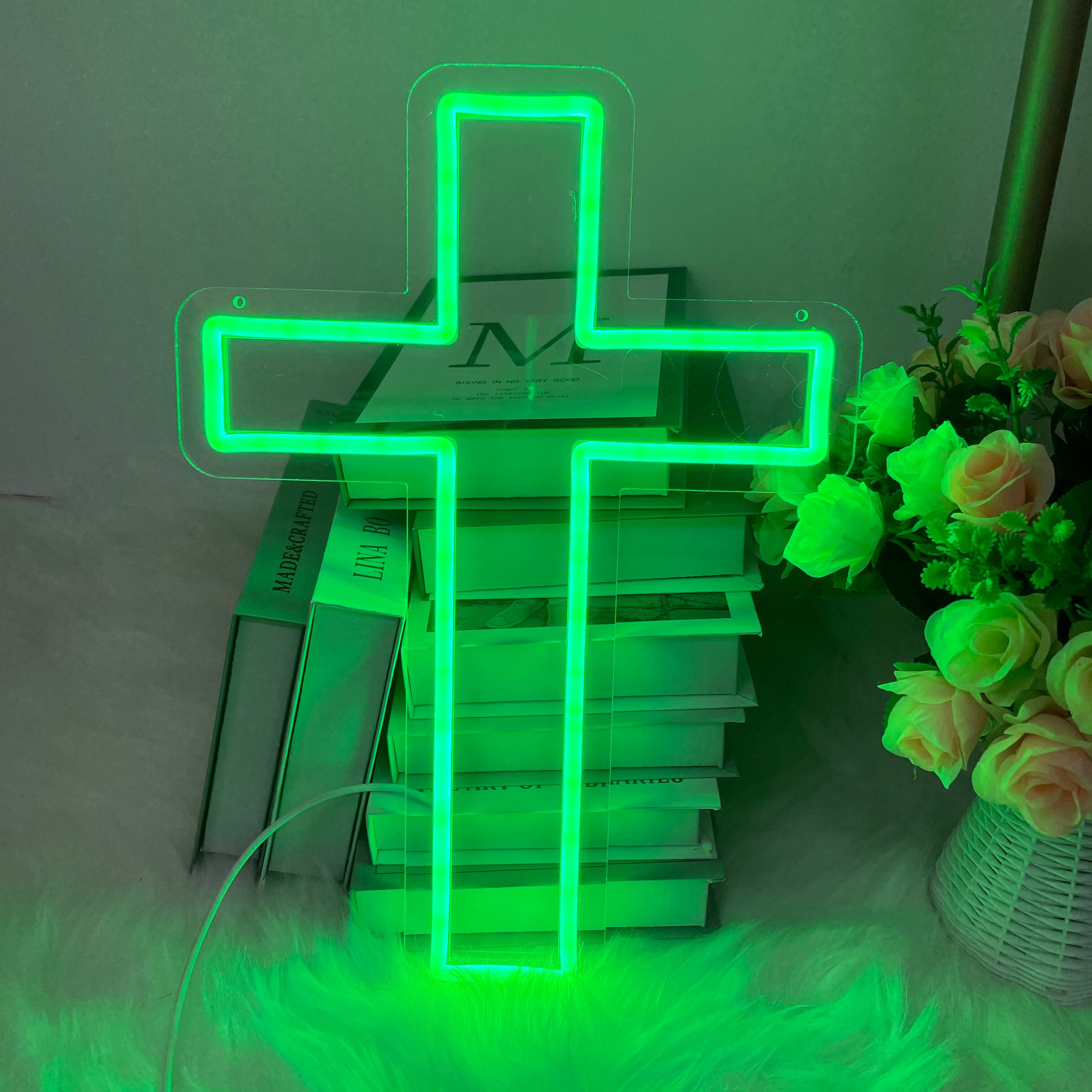 Neonium Custom Cross Led Neon Sign Party Home Wall Decor Church Christian Cross Neon Light Gifts(Green)