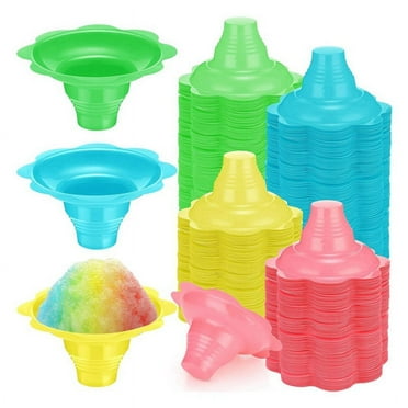 200 Pieces 4 Oz Colorful Shaved Ice Cups Flower Shaped Snow Cone Leak Proof Plastic Snack Cream Bowls