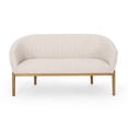 thumbnail image 2 of Beige Fabric Loveseat Sofa, Modern Channel Tufted Back Small Couch with Wood Legs for Living Room Bedroom, 2 of 10