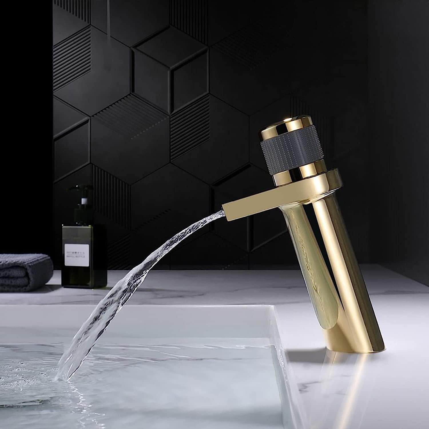 Bathroom Faucet Waterfall Bathroom Sink Faucet Single Handle Single Hole Vessel Sink Faucet Brass Basin Mixer Tap Hot and Cold Water Lavatory Faucet Deck Mount Basin Faucet,Chrome