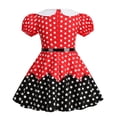 thumbnail image 4 of LUOGENLI Robe Enfant Robe avec Pois pour Enfants Filles Robe Princesse à Blocs de Couleur avec Ceinture Printemps Robe Maxi pour Filles 2025 Rouge 9-10 Ans, 4 of 6