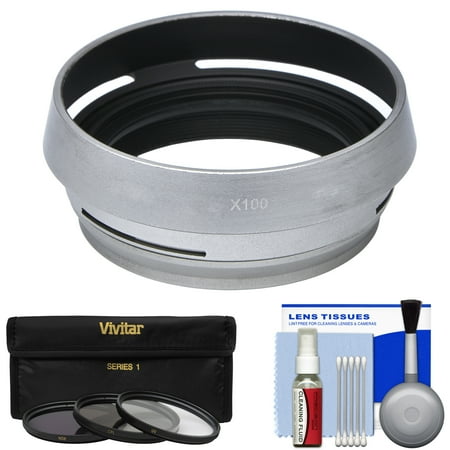 Fuji Sic Rings - Precision Design AR-X100 Adapter Ring & Hood for Fuji X100 / X100S / X100T / X100F Camera (49mm) with 3 UV/CPL/ND8 Filters & Cleaning Kit