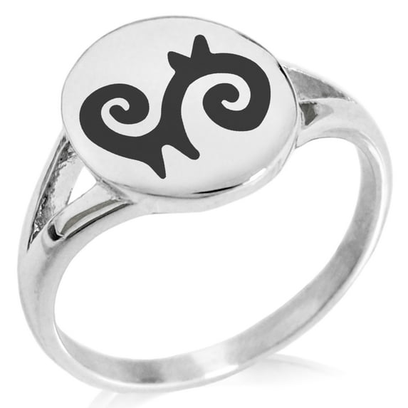 Stainless Steel Aztec Energy Rune Minimalist Oval Top Polished Statement Signet Ring