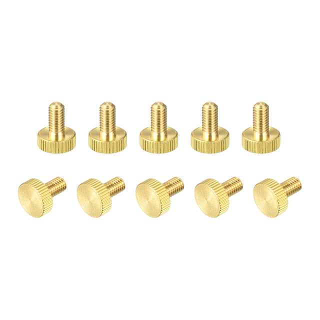 Unique Bargains Moleté Vis à Pouce, M6x12mm Plat Laiton Boulons Poignée Boutons de Fixations 10Pack