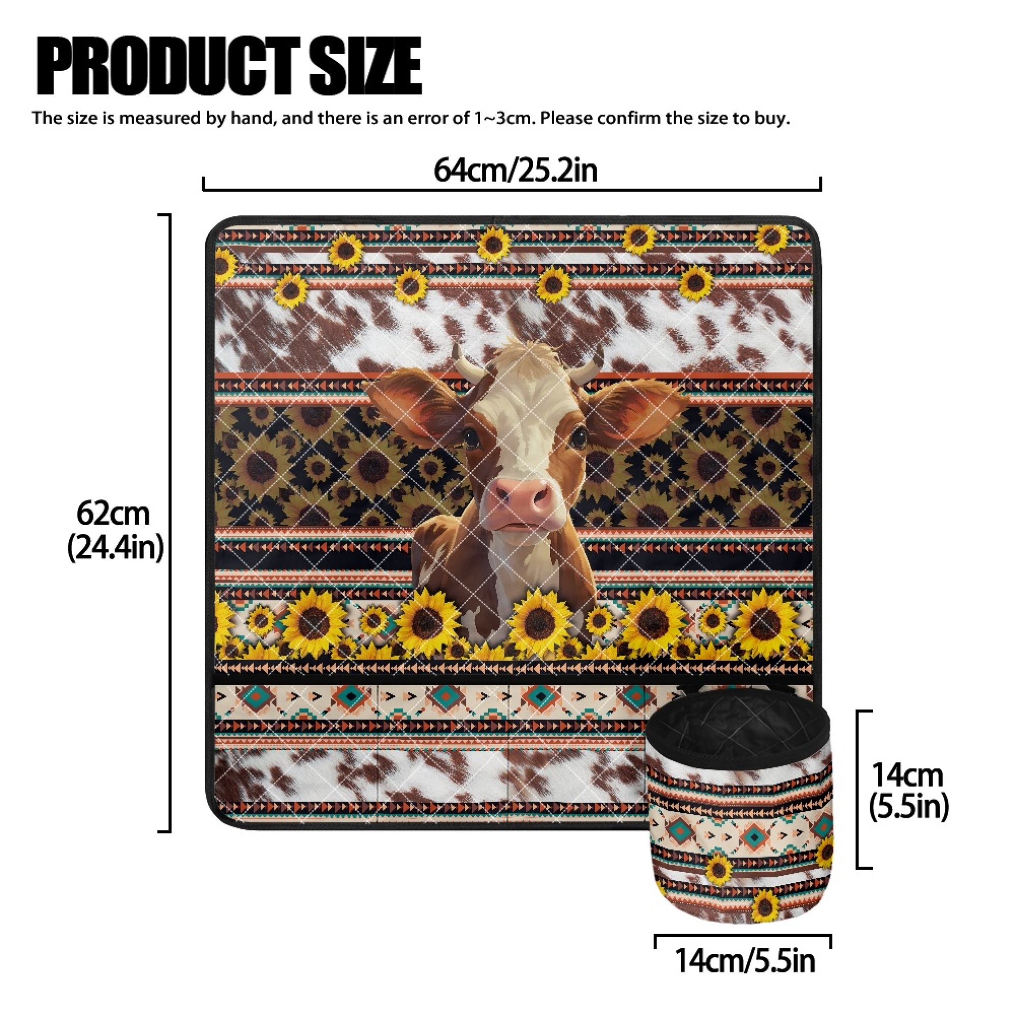 ZIATUBLE Aztec Ethnic Sewing Machine Mat Sunflower Cow Sewing Machine Mat Organizer Cow Print Sewing Machine Mat Reduce Vibration Sewing Machine Pad with Pockets for Sewing Classes
