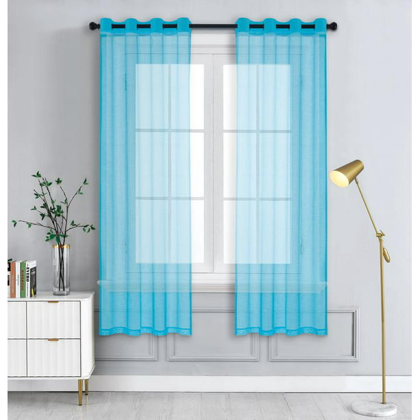 WPM Turquoise Sheer Window Curtain Panels for Bedroom, Kitchen, Kids ...
