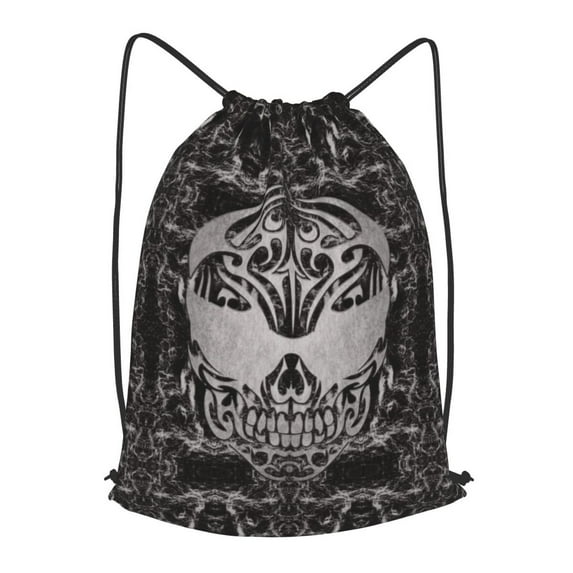 XMXT Waterproof Gym Bag, Tribal Skull Flame Black Print Drawstring Backpack for Men, s Black