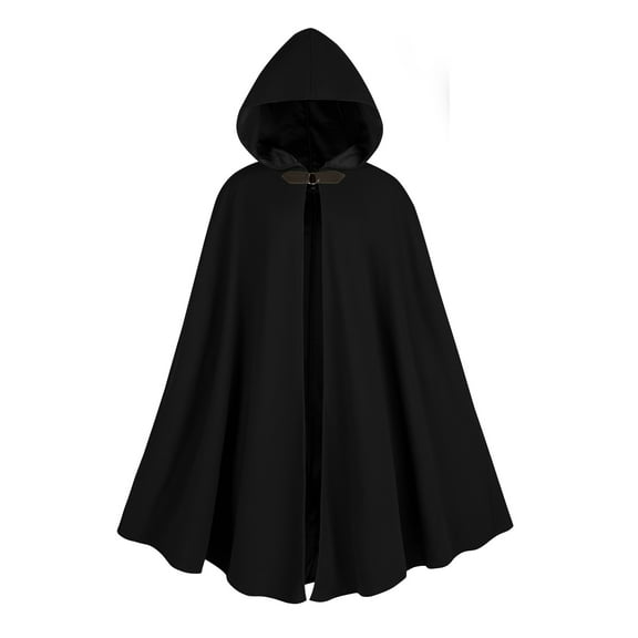 WASFDN Renaissance Hooded Cloak Halloween Costume Medieval Cosplay Wizard Witch Cape,Black