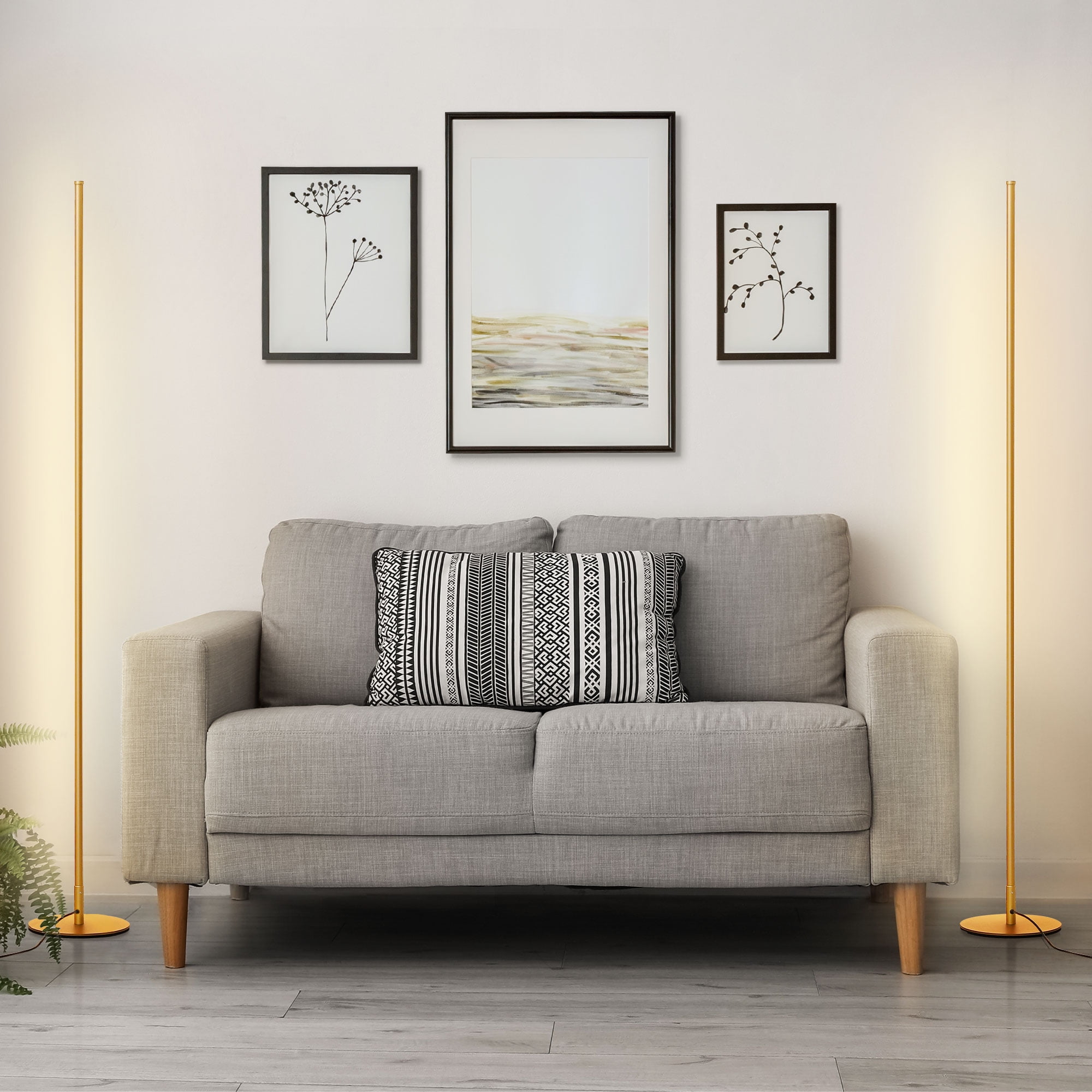 DEWENWILS 57.5" LED Corner Floor Lamps for Living Room Set of 2, Dimmable Standing Lamps for Bedroom, Office, 3000K, Gold