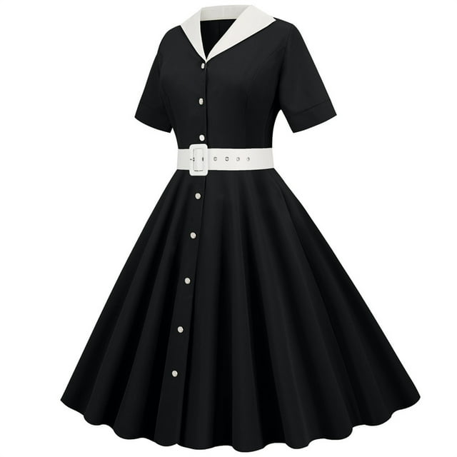 QIPOPIQ 1950 Robe Femme Robe Chemise Midi Robe Cocktail avec Ceinture Été Liquidation