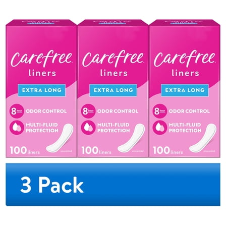 (3 pack) Carefree Panty Liners, Extra Long, Unscented (100 Count)