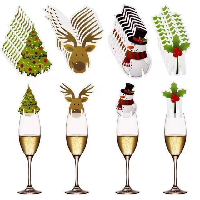 40 piezas de adornos navideños para copas de vino, decoración de tarjetas para copas de mesa