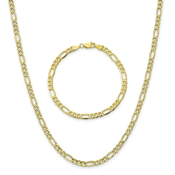 Auriga Fine Jewelry 10K Yellow Gold 4.75mm Semi-Solid Figaro Chain Necklace/ Bracelet 8" and 20inch Set for Women
