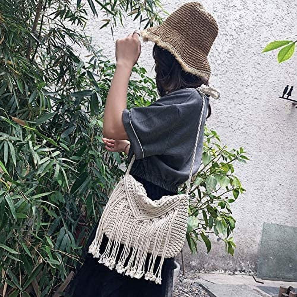JUYGO Women Small Cotton Crochet Cross-body Bag Bohemian Shoulder Bag Purse