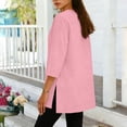 thumbnail image 5 of Htigea Womens 3/4 Sleeve V-Neck Tops Side Slit Tunic T-Shirts Solid Casual Loose Fit Pullover Soft Comfy Daily Tees Pink S, 5 of 6