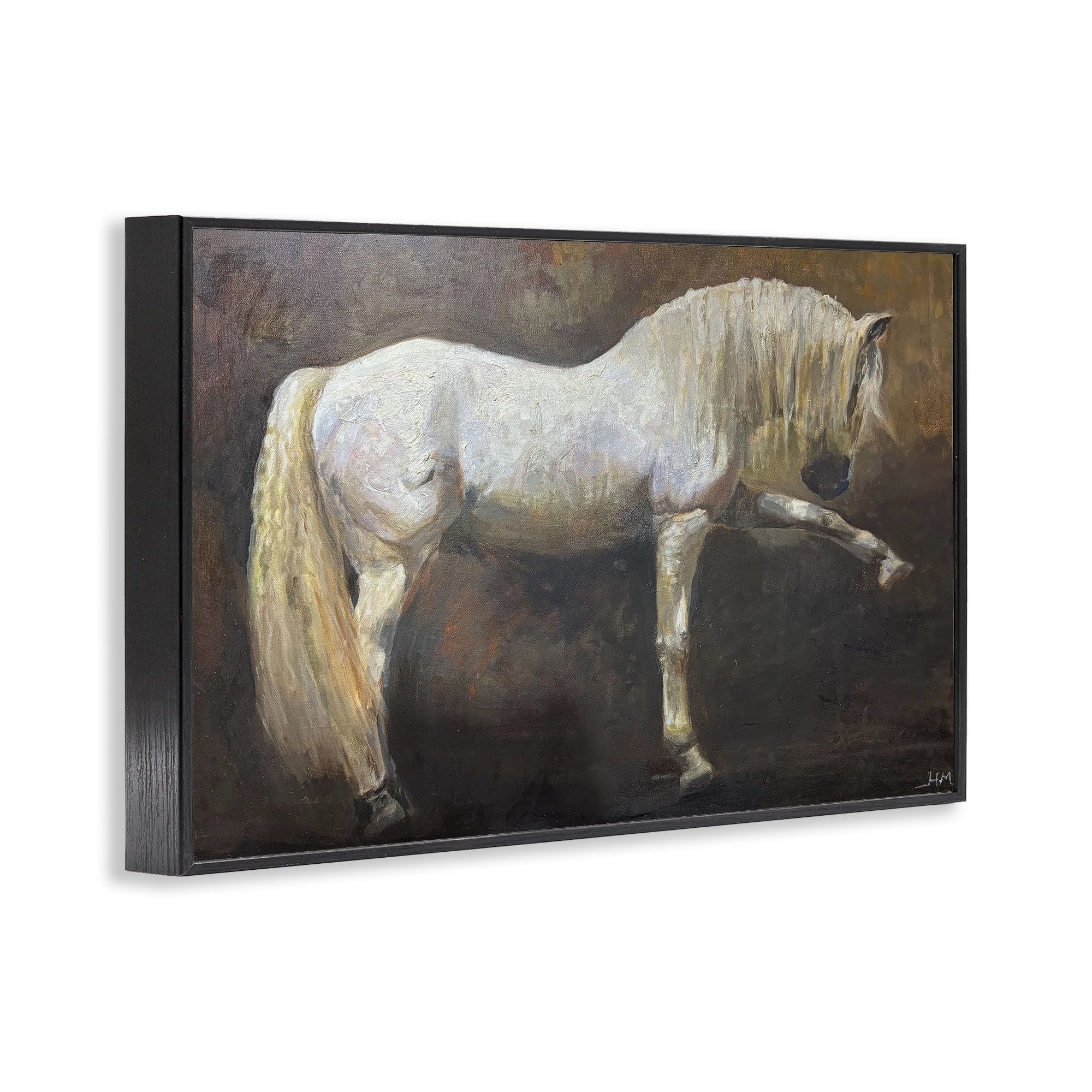 Stupell Industries Elegant White Stallion in Motion Black Framed Giclee Art, design by Hilary McCarthy