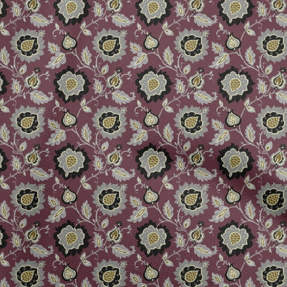 oneOone Cotton Cambric Wine Fabric Asian Suzani Quilting Supplies Print Sewing Fabric By The Yard 42 Inch Wide